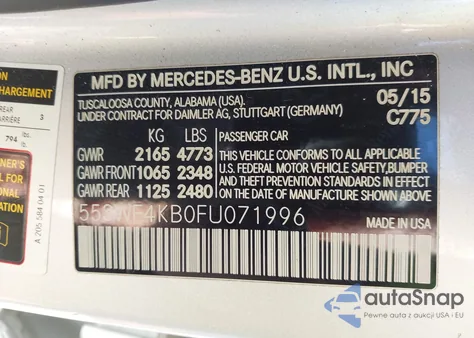 2015 Mercedes-Benz C 300 4Matic from USA, damaged, VIN 55SWF4KB0FU071996